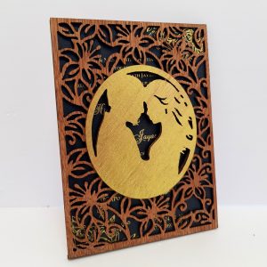 Custom wooden card featuring a royal couple design with lily and rose motifs, personalized with laser-engraved names. This exquisite card captures regal elegance, adorned with intricate floral details and customized with meticulously engraved names for a truly special touch